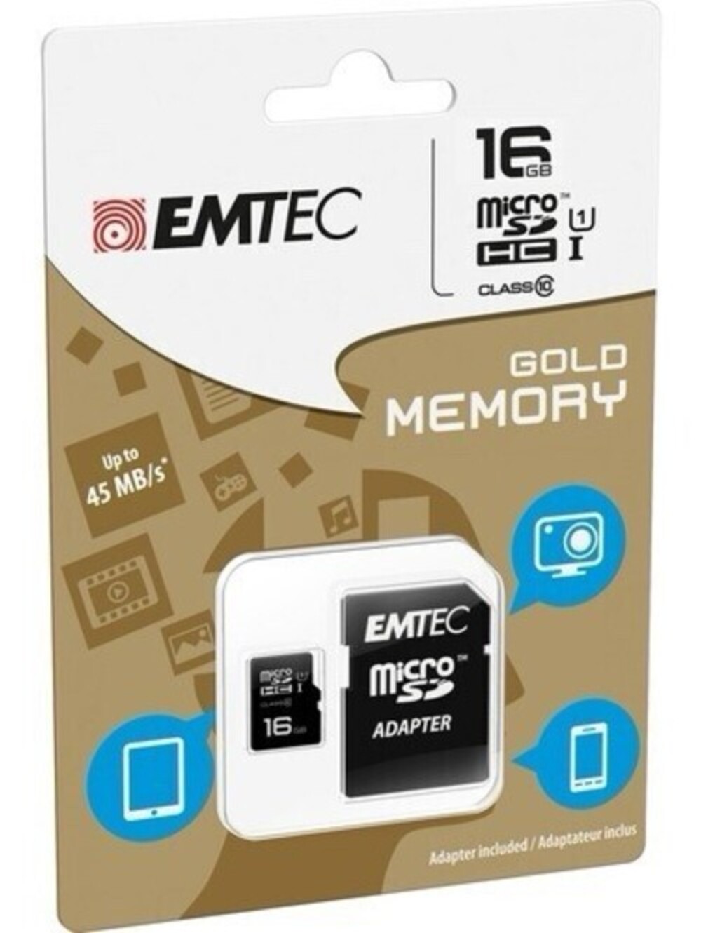 NEW IN PACKAGE!! EMTEC Micro SD HC 16GB GOLD MEMORY